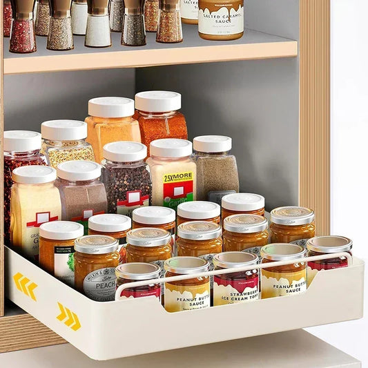 ZEXEF Kitchen Storage Box with Sliding Rail Pull-out Cabinet Storage Rack Spice Pantry Shelves Drawer Kitchen Organizer Basket