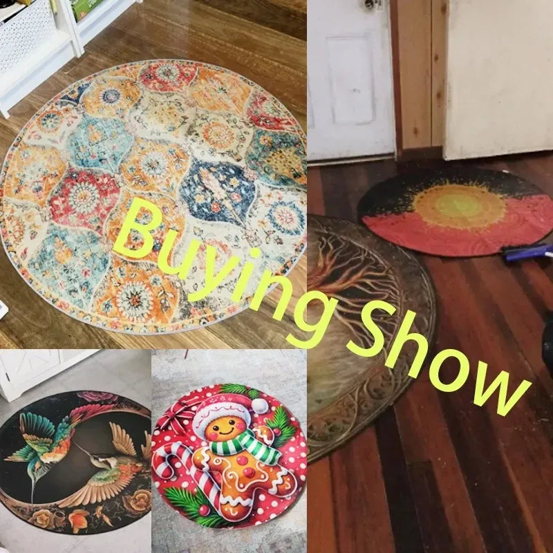 Cute Animals Print Large Area Round Rug Non-Slip Wear-resistant Circle Carpet for Living Room Bedroom Soft Floor Mat Home Decor