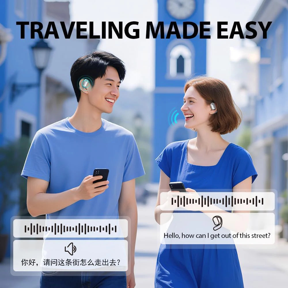 UYUXIO AI Language Translation Earbuds Real Time LCD Touch Screen Open Ear Wireless Headphone with 144 Language for Business