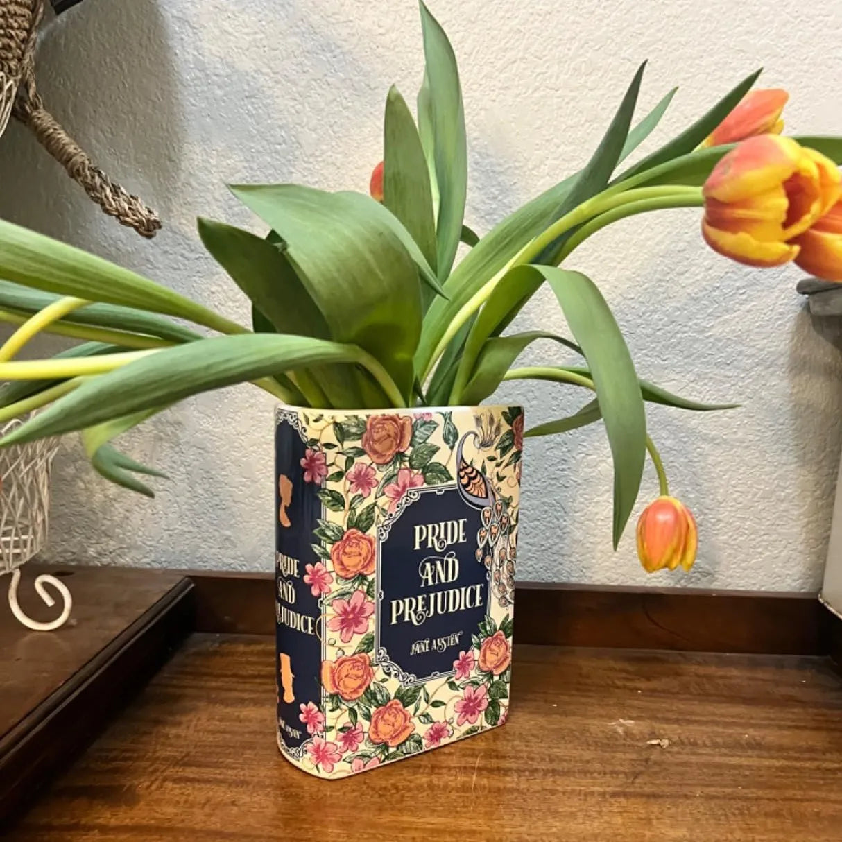 Ceramic Book Vase Pride and Prejudice Cute Bookshelf Decor Unique Gift for Book Lovers Home Interior Wall Shelf Decoration House