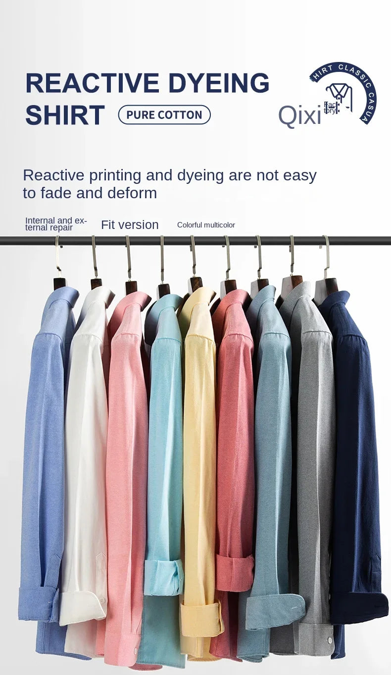 100% Pure Cotton Men's Solid Color Long Sleeve Shirt Youth Casual Cotton Oxford Spun Large Size Shirt Men's