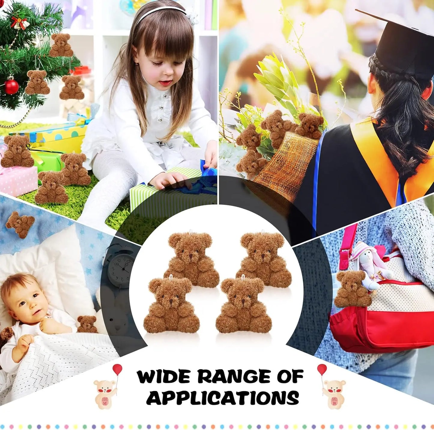 12-48Pcs Mini Plush Bears 4 Inch Small Bear Stuffed Animal Toys Tiny Fuzzy Bear Soft Bear Stuffed Doll for Birthday Party Favors