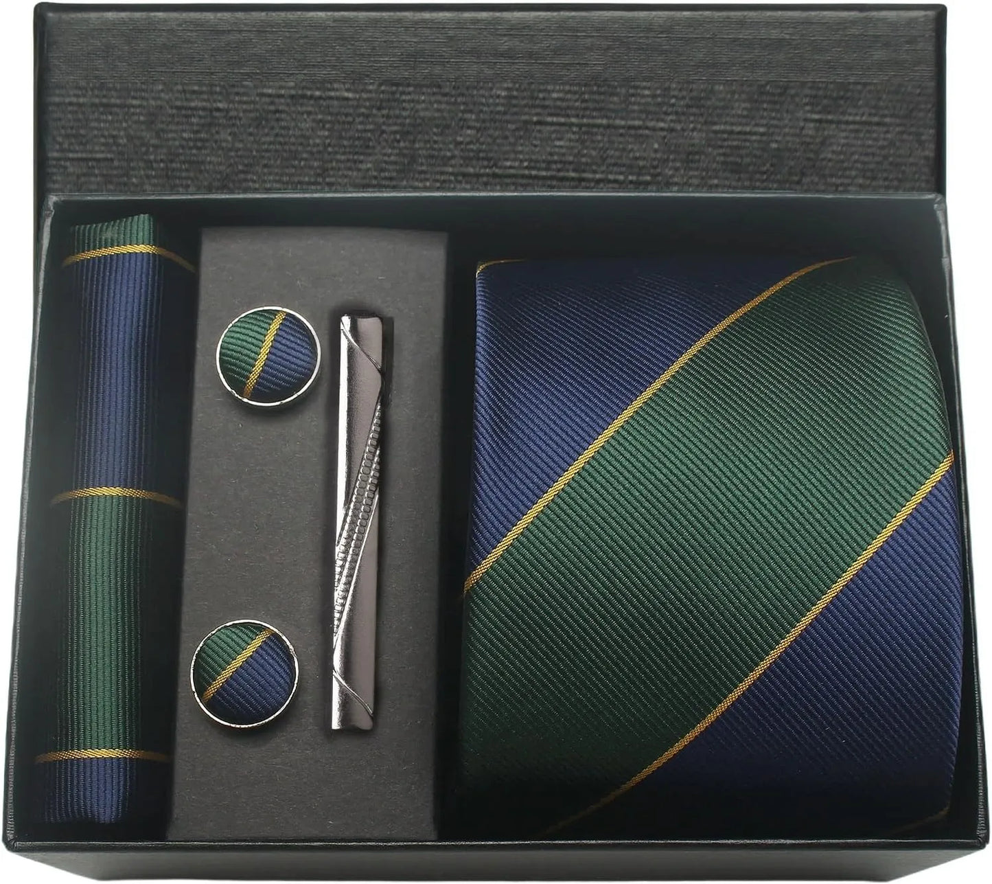 Classic 100% Silk Men's Ties In Gift box 8cm Plaid Dot Striped Business Necktie Handkerchief Cufflinks Wedding Party Tie Set