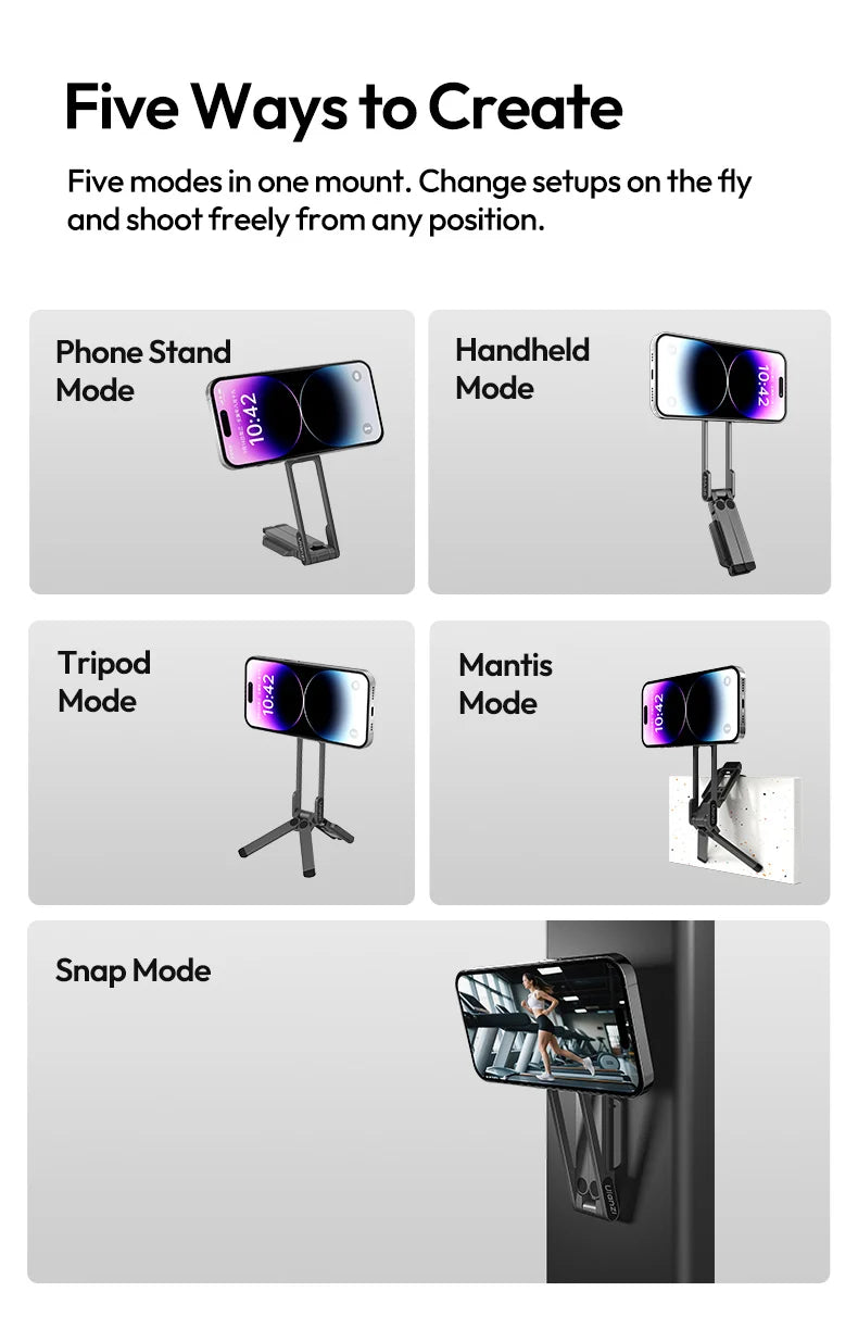 Ulanzi MA38 MagLock Phone Stand Magnetic Phone Stand for iPhone 16 15 14 13 with Hidden Hook for Slopes Walls