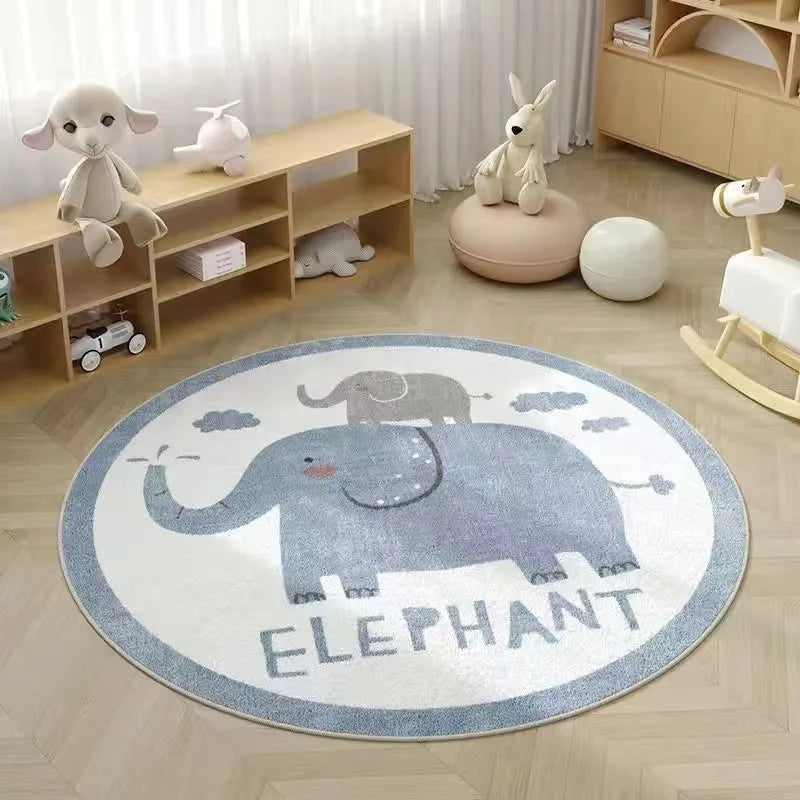 Cute Animals Print Large Area Round Rug Non-Slip Wear-resistant Circle Carpet for Living Room Bedroom Soft Floor Mat Home Decor
