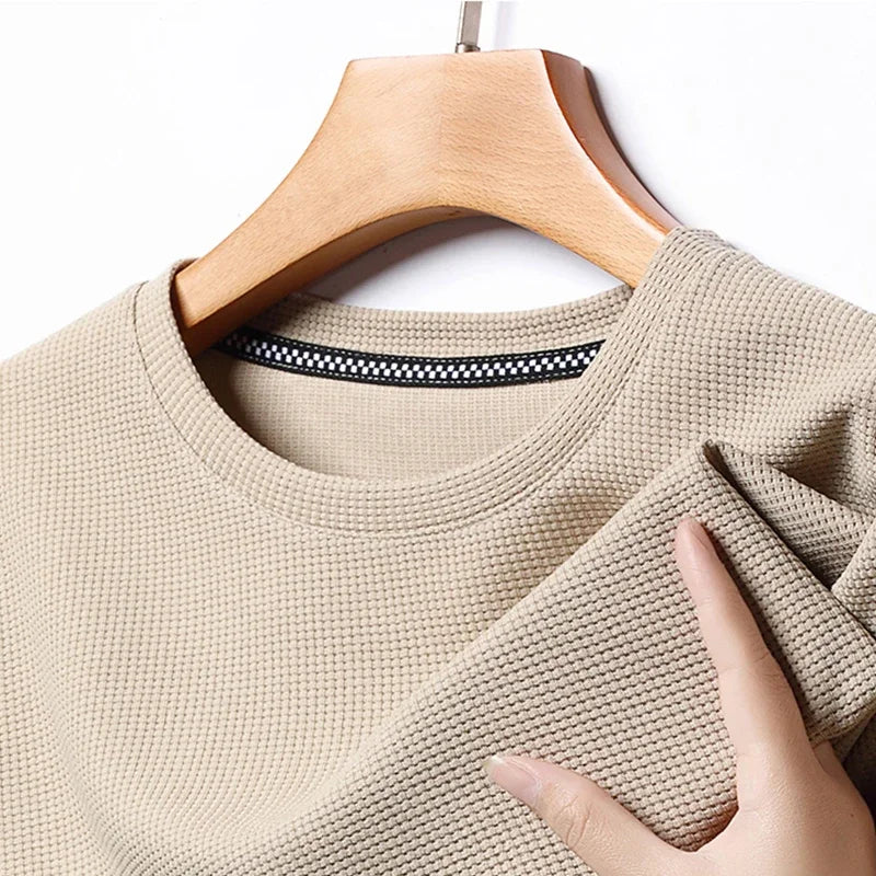 Men's Waffle Knit Short Sleeve T-Shirt Casual Solid Color Crew Neck Soft Comfortable Top for Summer