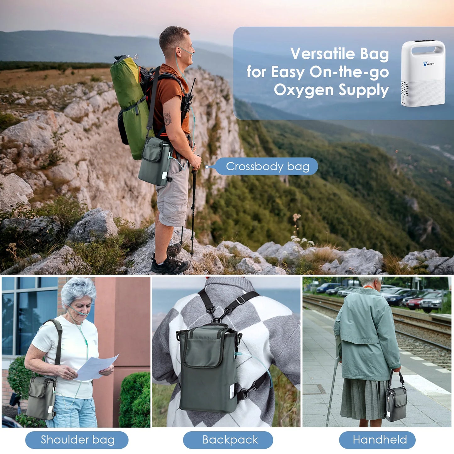 Varon Portable 93±3% 1-5 Level Oxygen Concentration Pulse Dual Oxygen Delivery Modes Removeable Battery For Outdoor Travel Use