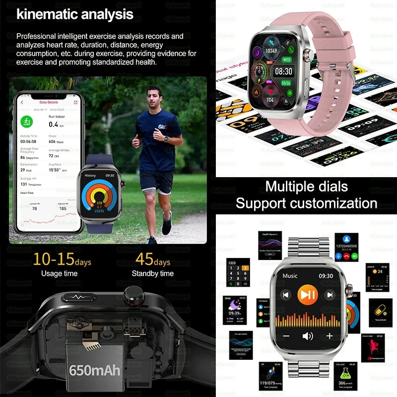 2025 New ECG+PPG Clock Smartwatch Men Uric Acid Blood Pressure Blood Oxygen Body Analysis Heart Health Monitor Smart Watch lady