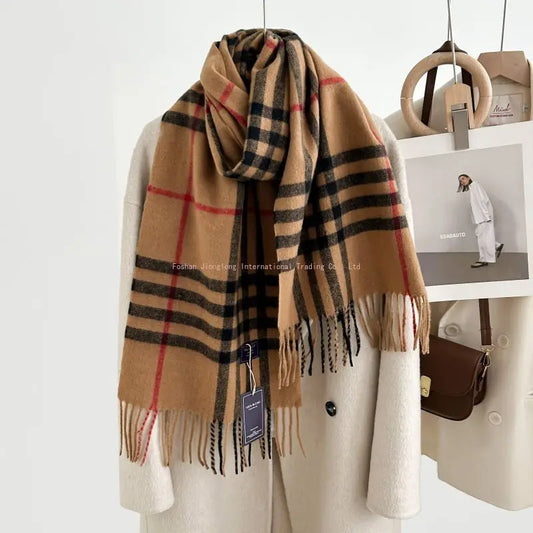 2025autumn andwinter classic checkered printed fashionable scarf style for couples, Australian imitation wool texture warm scarf