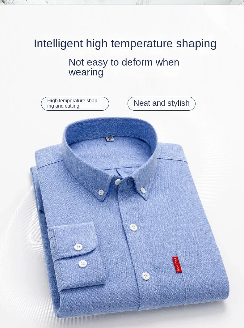100% Pure Cotton Men's Solid Color Long Sleeve Shirt Youth Casual Cotton Oxford Spun Large Size Shirt Men's