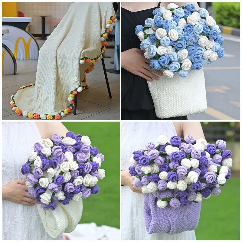 Rose Bouquet Blanket Hand Made Bouquet Nap Blankets Sofa Cover Finished Bouquet Blanket Couple Gift Home Supplies Manta de rosas
