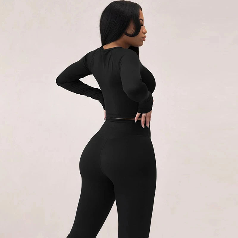 Dulzura Women 2024 Autumn Winter Long Sleeves Crop Tops Long Pants Two Piece Matching Sets Tracksuit Wholesale Items S3613114K