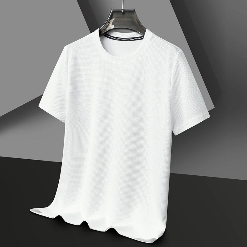 Men's Waffle Knit Short Sleeve T-Shirt Casual Solid Color Crew Neck Soft Comfortable Top for Summer