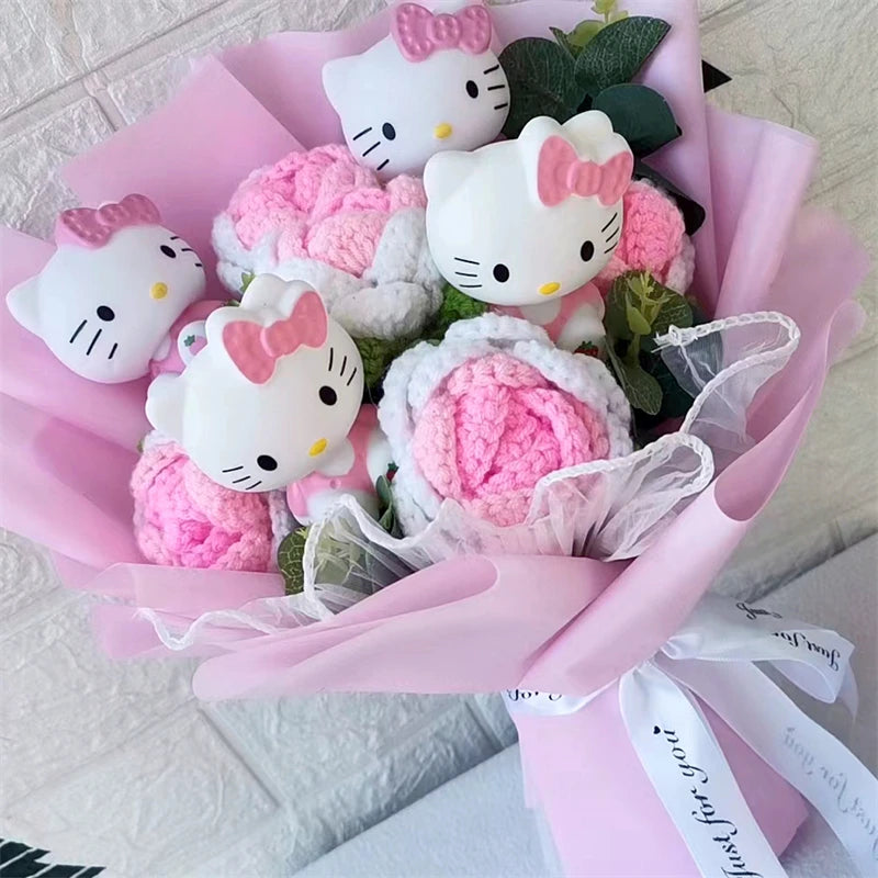 Hello Kitty Cartoon Plush Bouquet  Anime Rose Flowers Doll Home Wedding Decoration Christmas Valentine's Day Gift