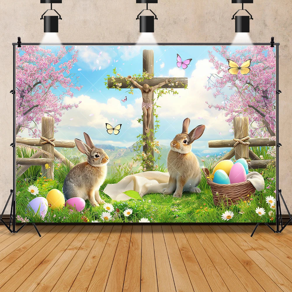Easter Jesus Communion Cross Theme Banner Shooting Background Cloth, Children Birthday Decoration Photography Studio Background