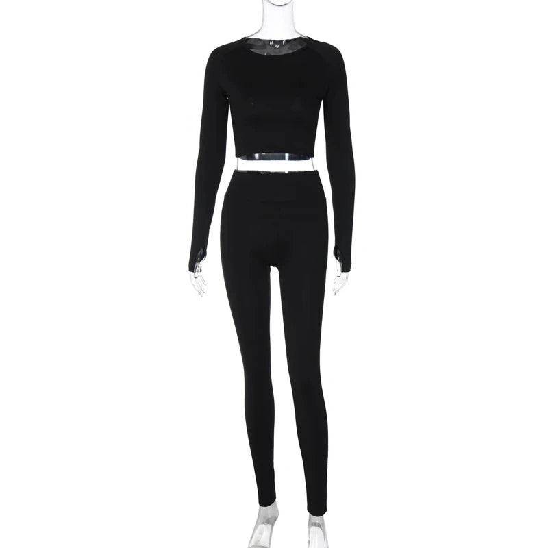 Dulzura Women 2024 Autumn Winter Long Sleeves Crop Tops Long Pants Two Piece Matching Sets Tracksuit Wholesale Items S3613114K