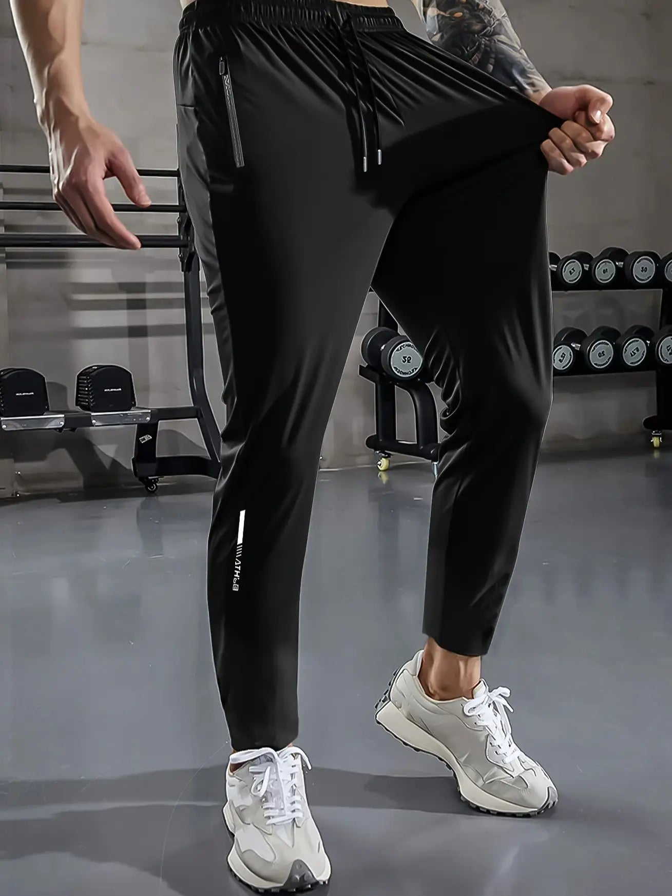 [Home Relaxation] Men's Casual Sports Pants, High Stretch Woven Fabric, Solid Color, Regular Fit with Drawstring Waist and Zippe