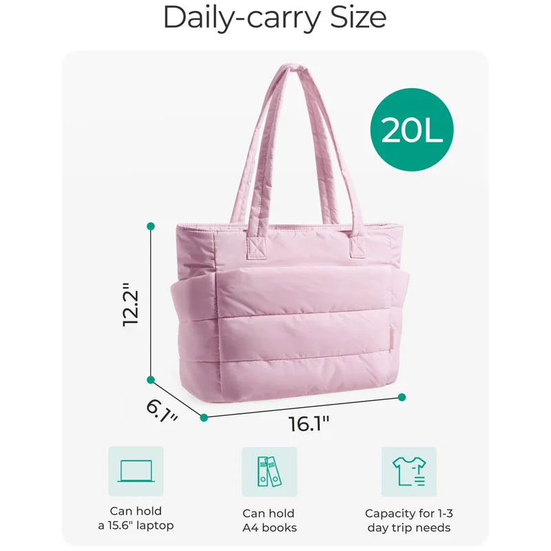 BAGSMART Women's Bag Solid Color Tote Bag Commuting College Padded Shoulder Bag Leisure Simple Female Handbags for Travel