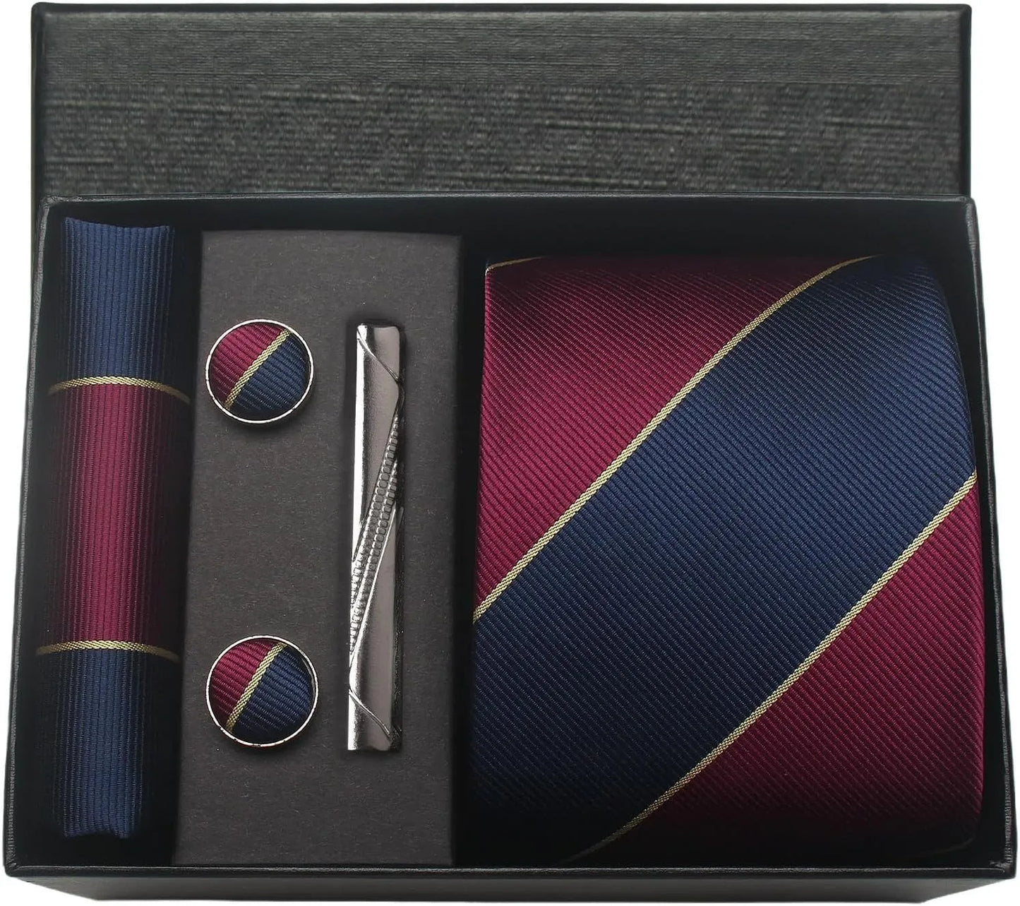 Classic 100% Silk Men's Ties In Gift box 8cm Plaid Dot Striped Business Necktie Handkerchief Cufflinks Wedding Party Tie Set