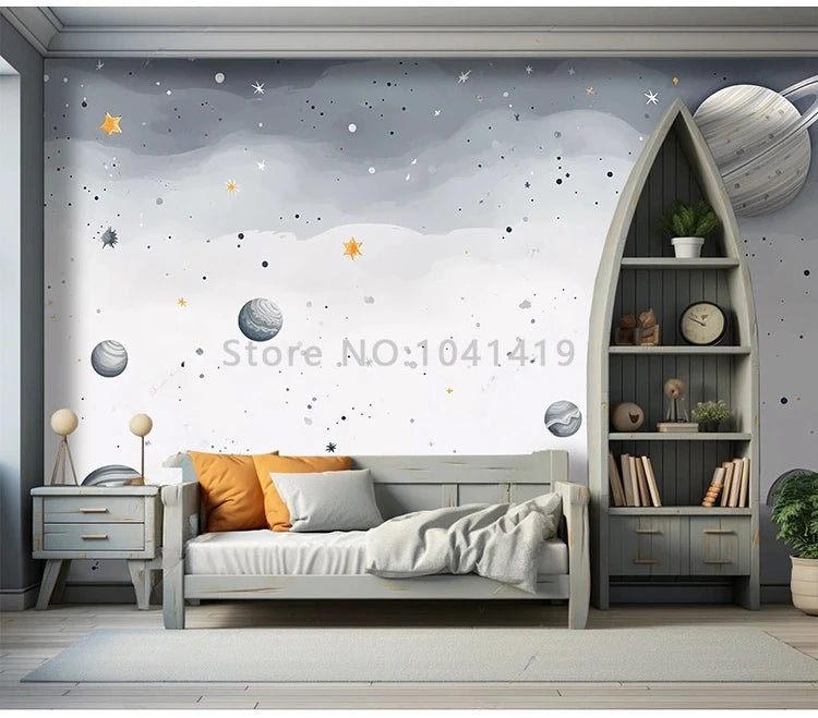 Custom Mural Wallpaper Cartoon Children's Room Kindergarten Cosmic Starry Sky Interior Background Wall Painting 3D Papel Tapiz
