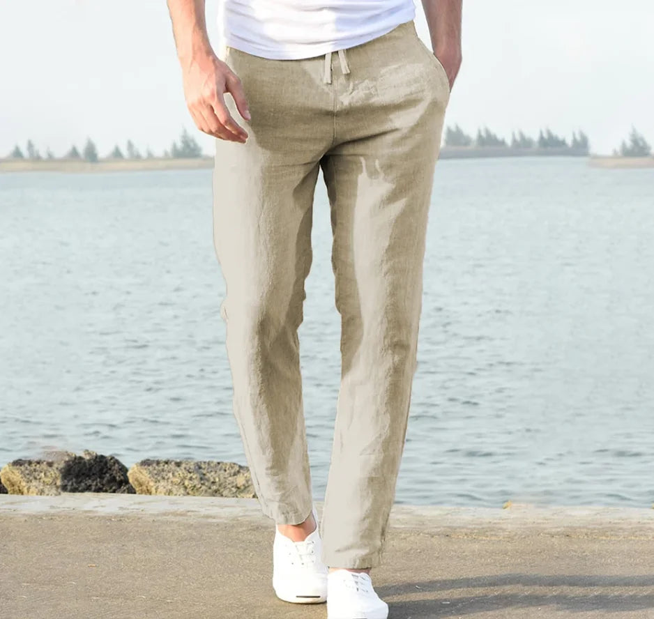 Men's Cotton Linen Pants Joggers Sweatpants Streetwear Breathable Solid Color Linen Trousers Vacation Summer Loose Pants S-5XL