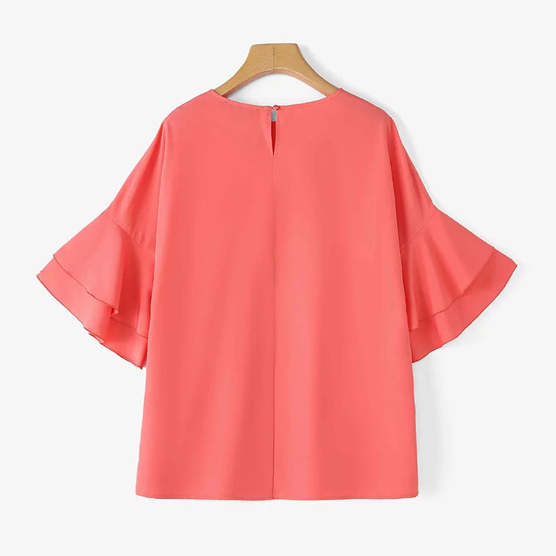 ZANZEA 2025 Fashion Summer Blouse Women Flare Sleeve Casual Tops Loose Ruffled Shirts Solid Color Elegant OL Blusas Femininas