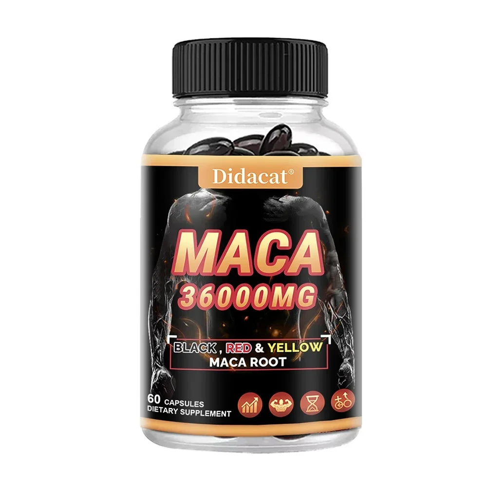 Organic Maca Root Powder Capsules with Black + Red + Yellow Maca Root Extract Supplement for Men and Women - 120 Capsules