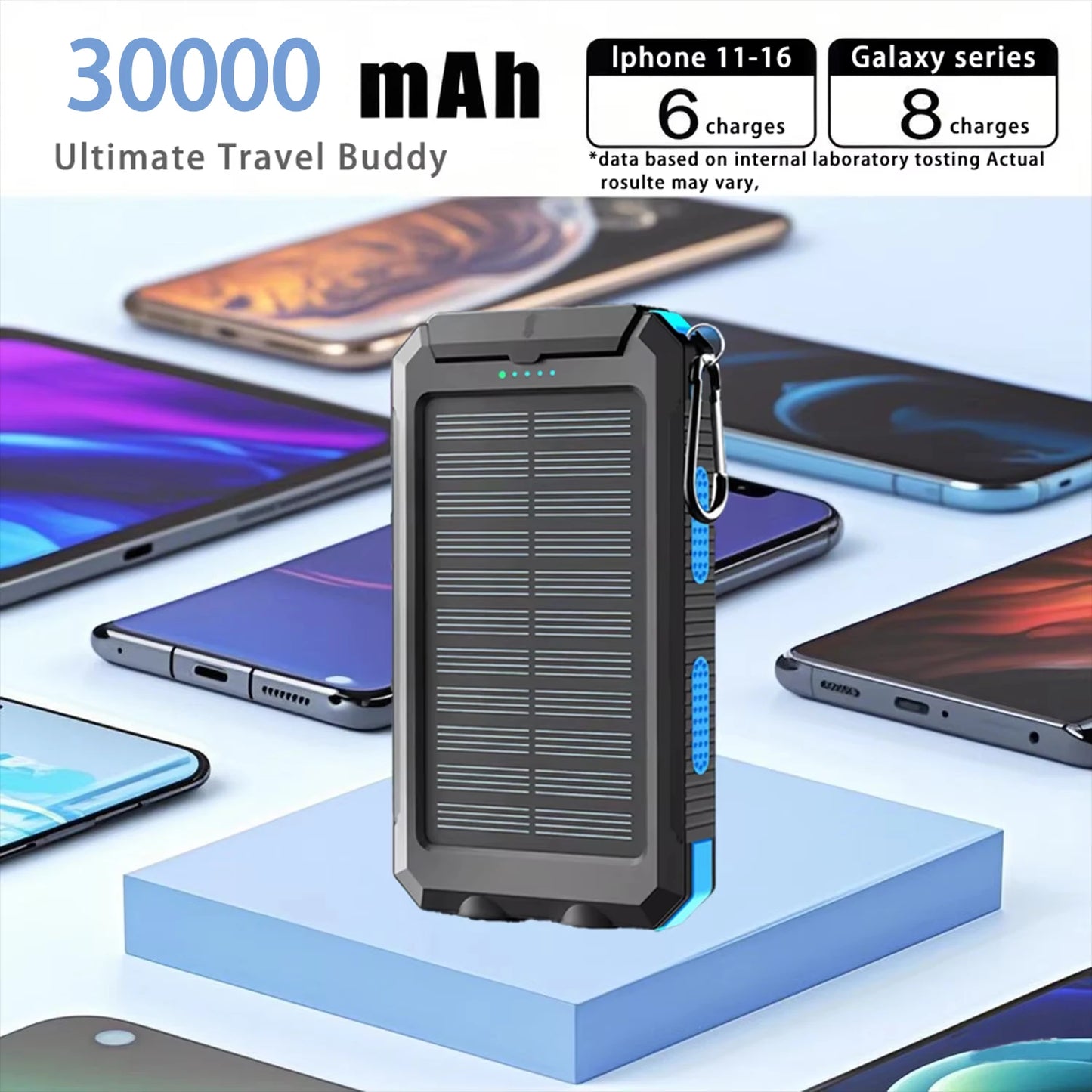 Gaiaray Dual USB Travel Large Capacity LED Lighting 30000mAh Solar Power Bank Camping Spare Power Outdoor Waterproof Power Bank