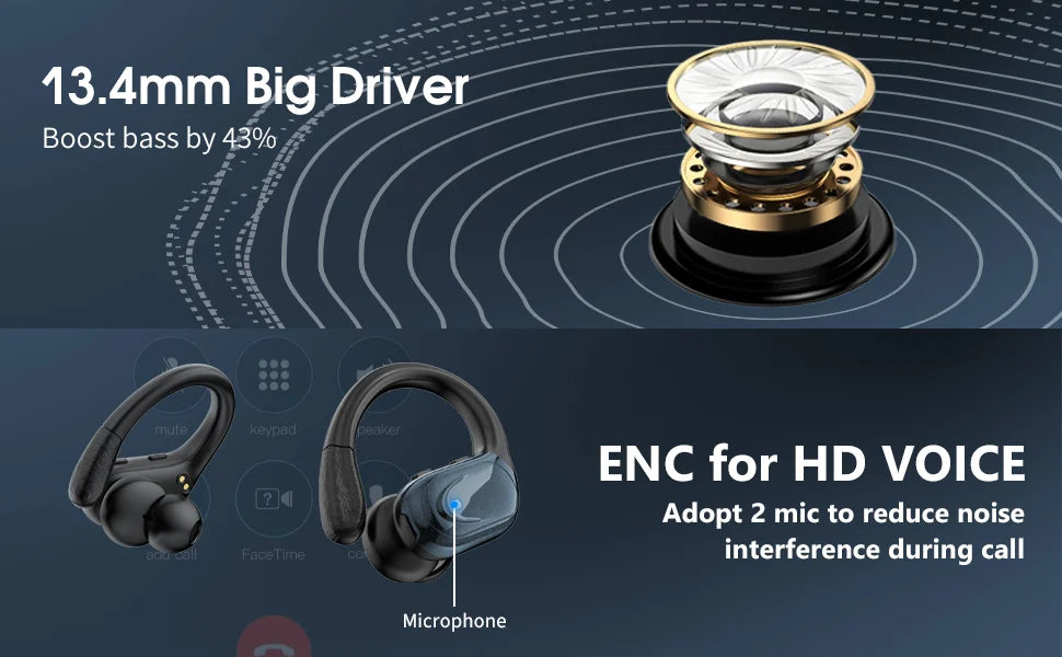 BX17 Bluetooth Earphones Tws Ear Hook Bluetooth 5.3 Running Sports Stereo Buttons Control With Microphone Wireless Headphones