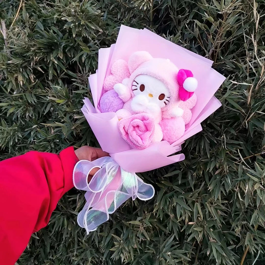 Hello Kitty Cartoon Plush Bouquet  Anime Rose Flowers Doll Home Wedding Decoration Christmas Valentine's Day Gift