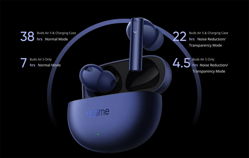 Global Version realme Buds Air 5 TWS Earphone 50dB Active Noise Cancellation Wireless Headphone 38Hour Battery Life Bluetooth5.3