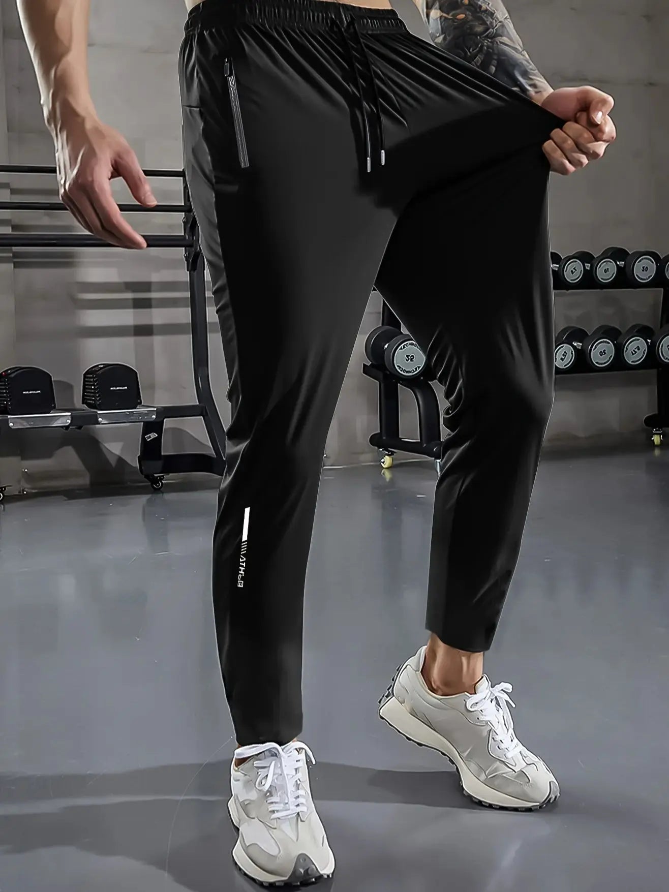 [Home Relaxation] Men's Casual Sports Pants, High Stretch Woven Fabric, Solid Color, Regular Fit with Drawstring Waist and Zippe