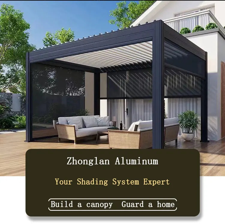 Electric Adjustable Bioclimatic Louvered Motorized Aluminous Waterproof Outdoor Living Garden Pergolas Gazebo Sunroom Pavilion