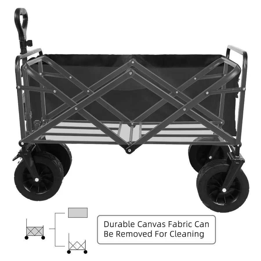 Collapsible Folding Utility Beach Wagon Cart Heavy Duty Large Capacity Fold Wagon Outdoor Trolley Portable Camping Cart Table