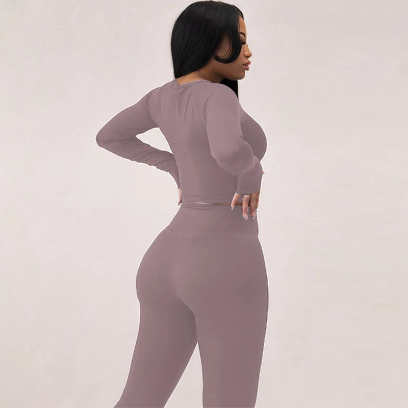 Dulzura Women 2024 Autumn Winter Long Sleeves Crop Tops Long Pants Two Piece Matching Sets Tracksuit Wholesale Items S3613114K