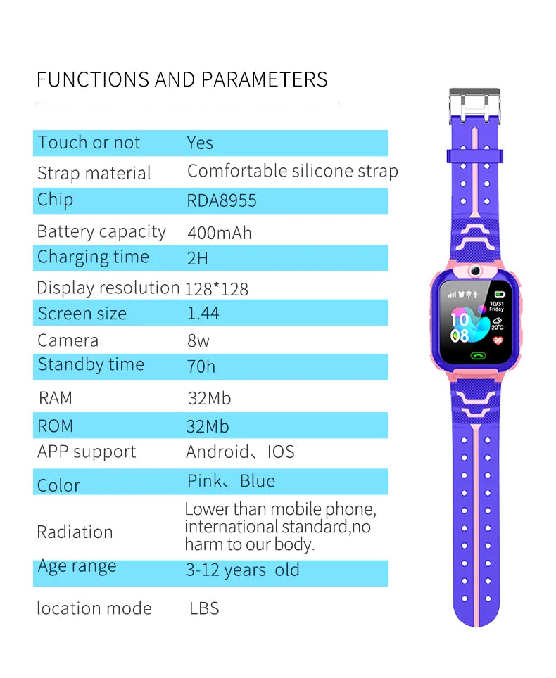 For Android Kids Smart Watch SOS GPS Location Video Call Sim Card For Children SmartWatch Camera Waterproof Watch For Boys Girls