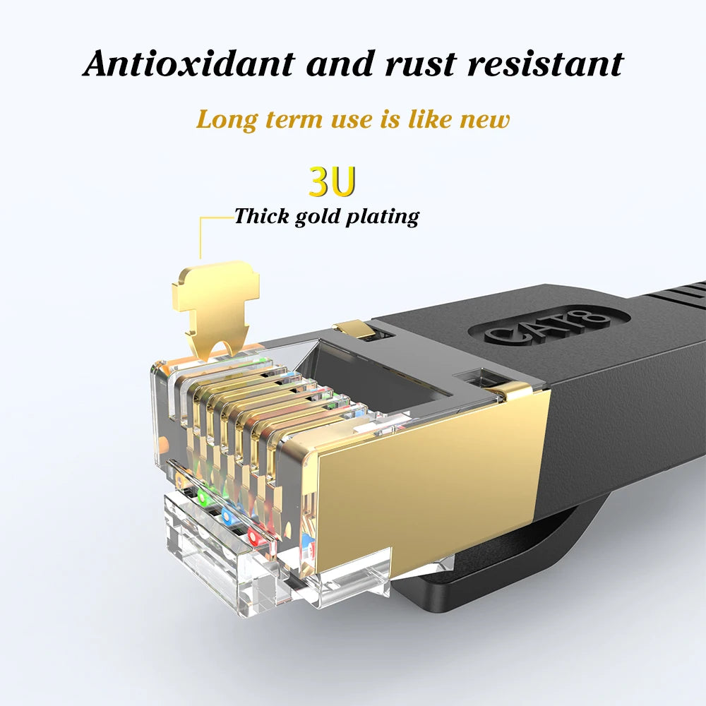 Cat 8 Ethernet Cable Cat8 Network Cable Internet LAN 40Gbps 2000Mhz For Router Ps4 Laptop 0.5m - 5m 10m 15m 20m 30m Flat Round
