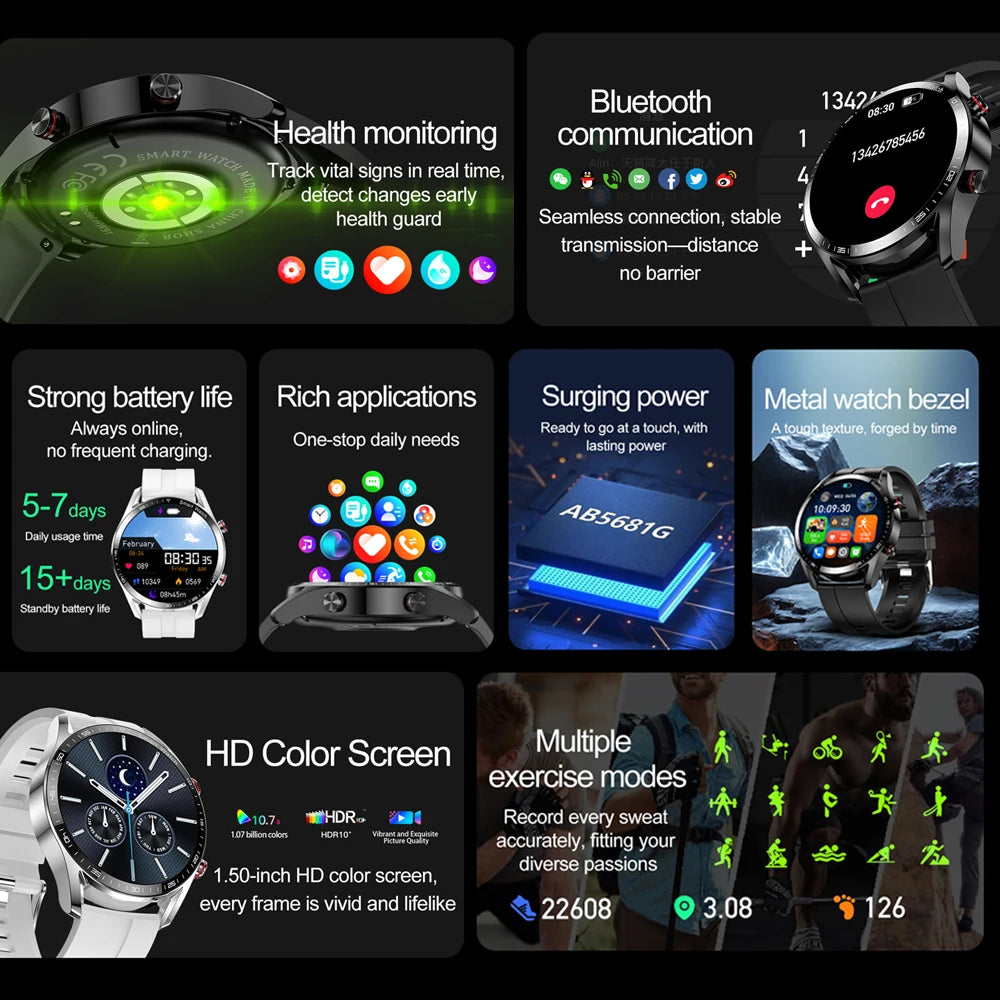 ChiBear New 1.53inch Bluetooth Call Smart Watch Men Multi-Sport Mode Heart Rate Health Monitoring Waterproof Business Smartwatch