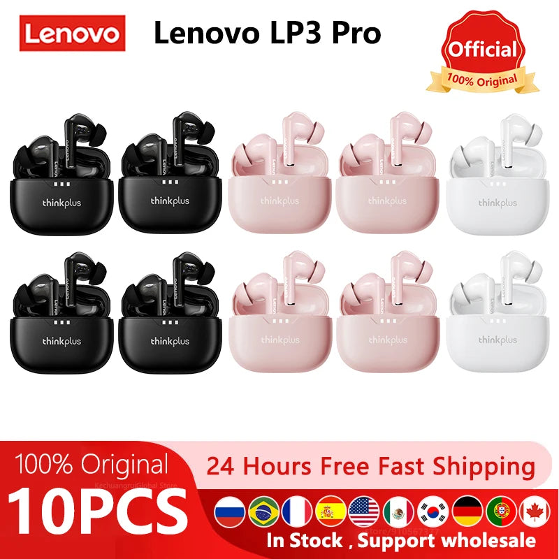 10pcs Lenovo LP3 Pro Wholesale 2pcs Original lp3pro Wireless Bluetooth Headphones HiFi Stereo Earbuds Noise Reduction With Mic
