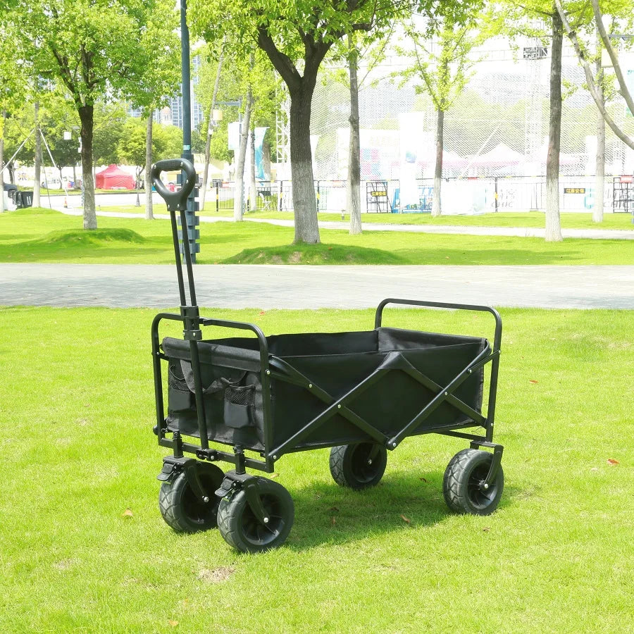 Collapsible Folding Utility Beach Wagon Cart Heavy Duty Large Capacity Fold Wagon Outdoor Trolley Portable Camping Cart Table