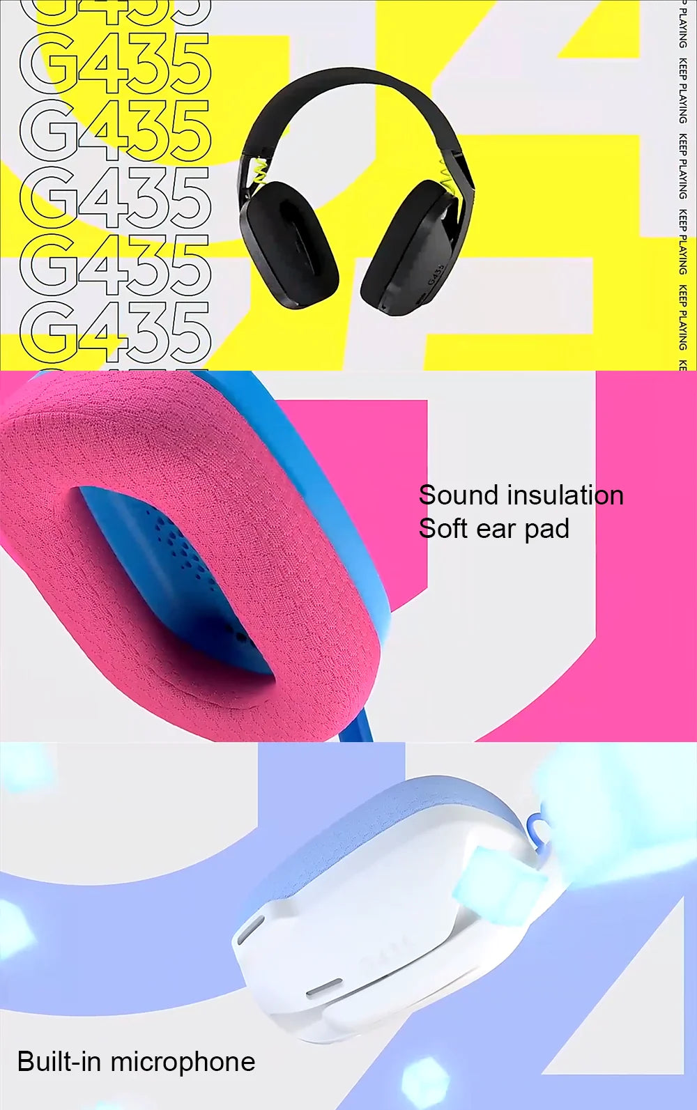 Logitech G435 LIGHTSPEED Wireless Gamer Headset USB Bluetooth/2.4 G Connection Built-in Microphone Gaming Headphone for PC/PS