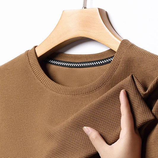 Men's Waffle Knit Short Sleeve T-Shirt Casual Solid Color Crew Neck Soft Comfortable Top for Summer