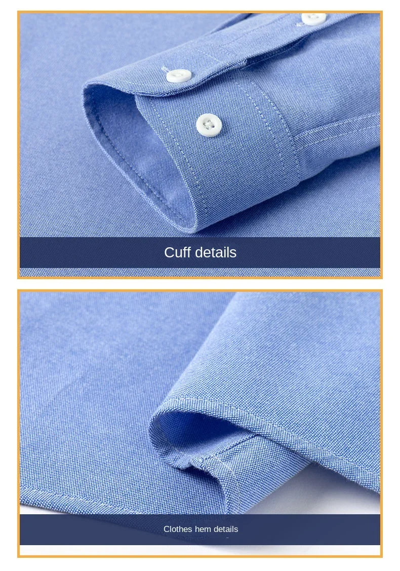 100% Pure Cotton Men's Solid Color Long Sleeve Shirt Youth Casual Cotton Oxford Spun Large Size Shirt Men's