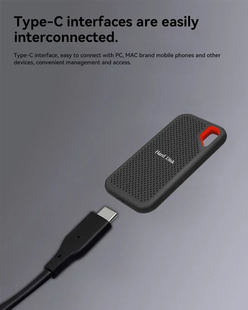 Genuine High-speed 1TB/2TB Portable SSD 4TB External Hard Drive 256TB USB3.2 Type-C Solid-state Drive for Laptop/MAC/PC