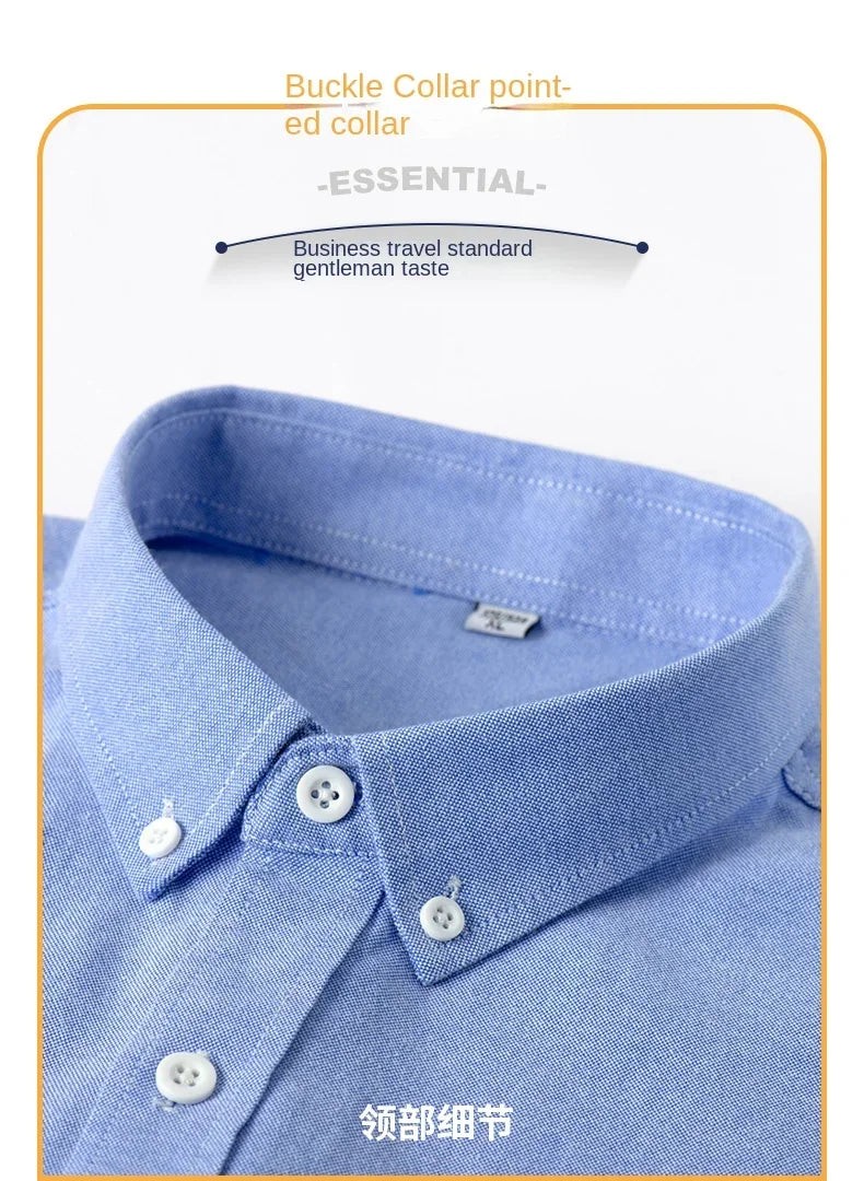 100% Pure Cotton Men's Solid Color Long Sleeve Shirt Youth Casual Cotton Oxford Spun Large Size Shirt Men's