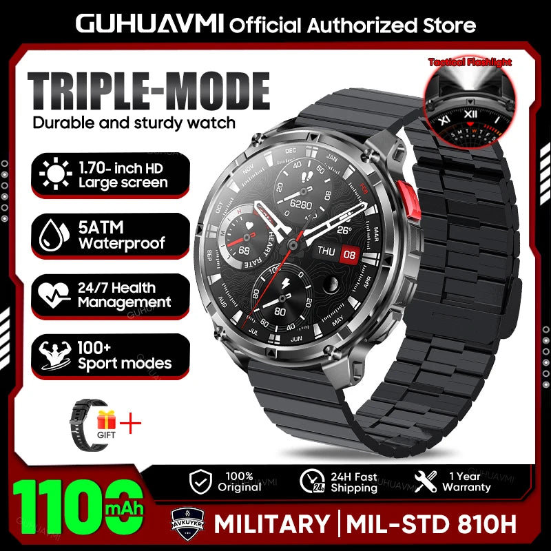 New T-Rex3 1100mAh Large Battery Durable Adult Smart Watch 1.7-inch GPS trackr Compass 5ATM Waterproof BT Call Sports Smartwatch