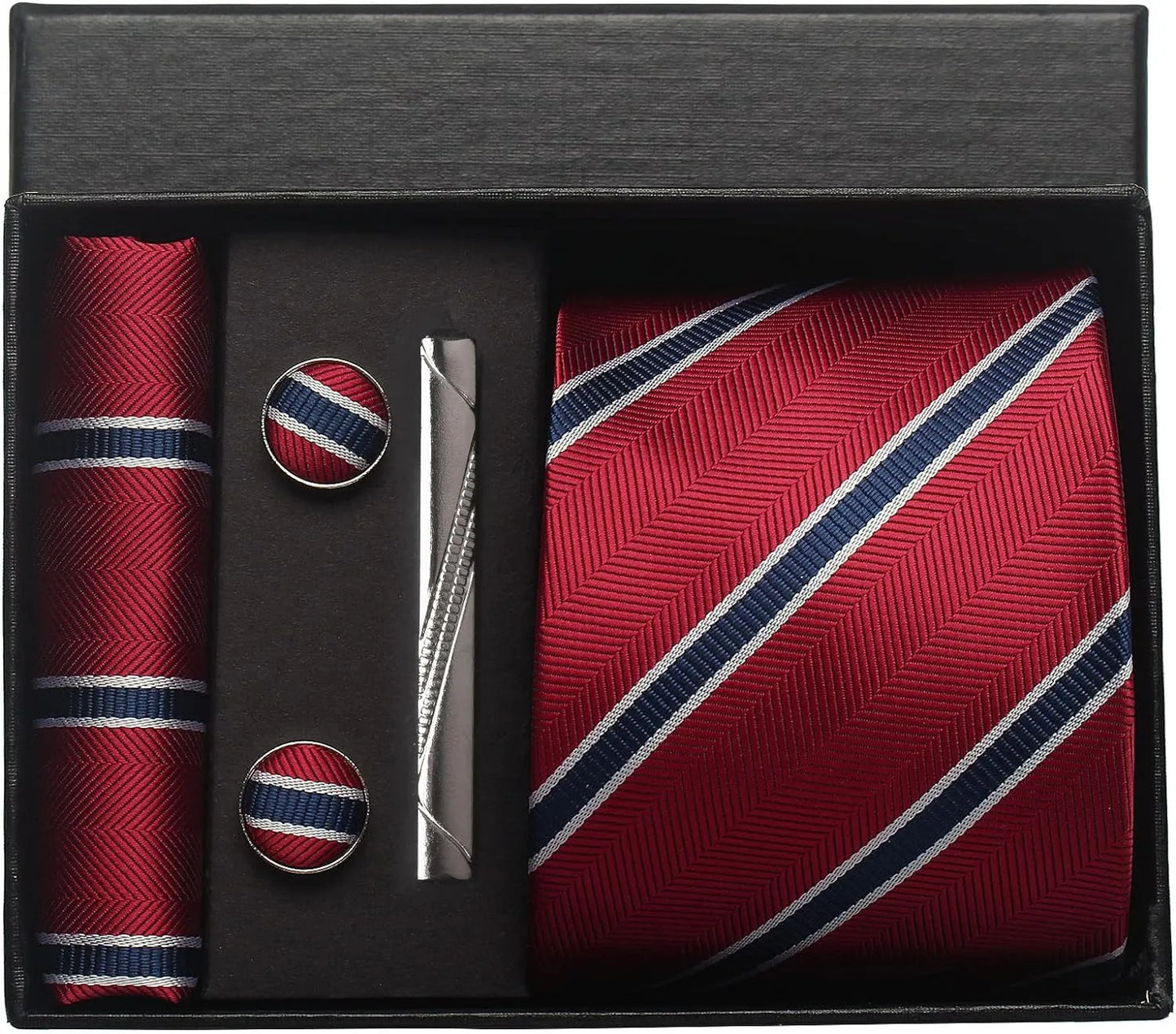 Classic 100% Silk Men's Ties In Gift box 8cm Plaid Dot Striped Business Necktie Handkerchief Cufflinks Wedding Party Tie Set
