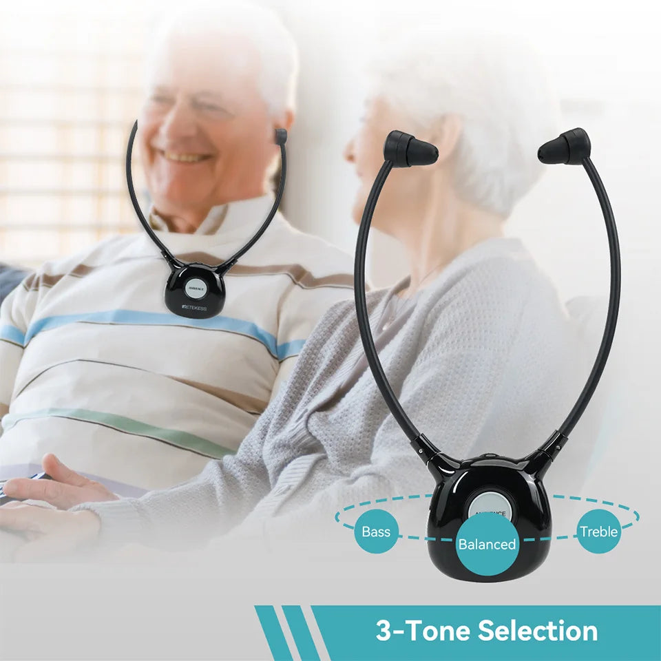Retekess TA008 TV Hearing Aid Headphone Wireless TV Headset System 2.4GHz Wireless Headphone for Seniors 3 Tones Dual Batteries