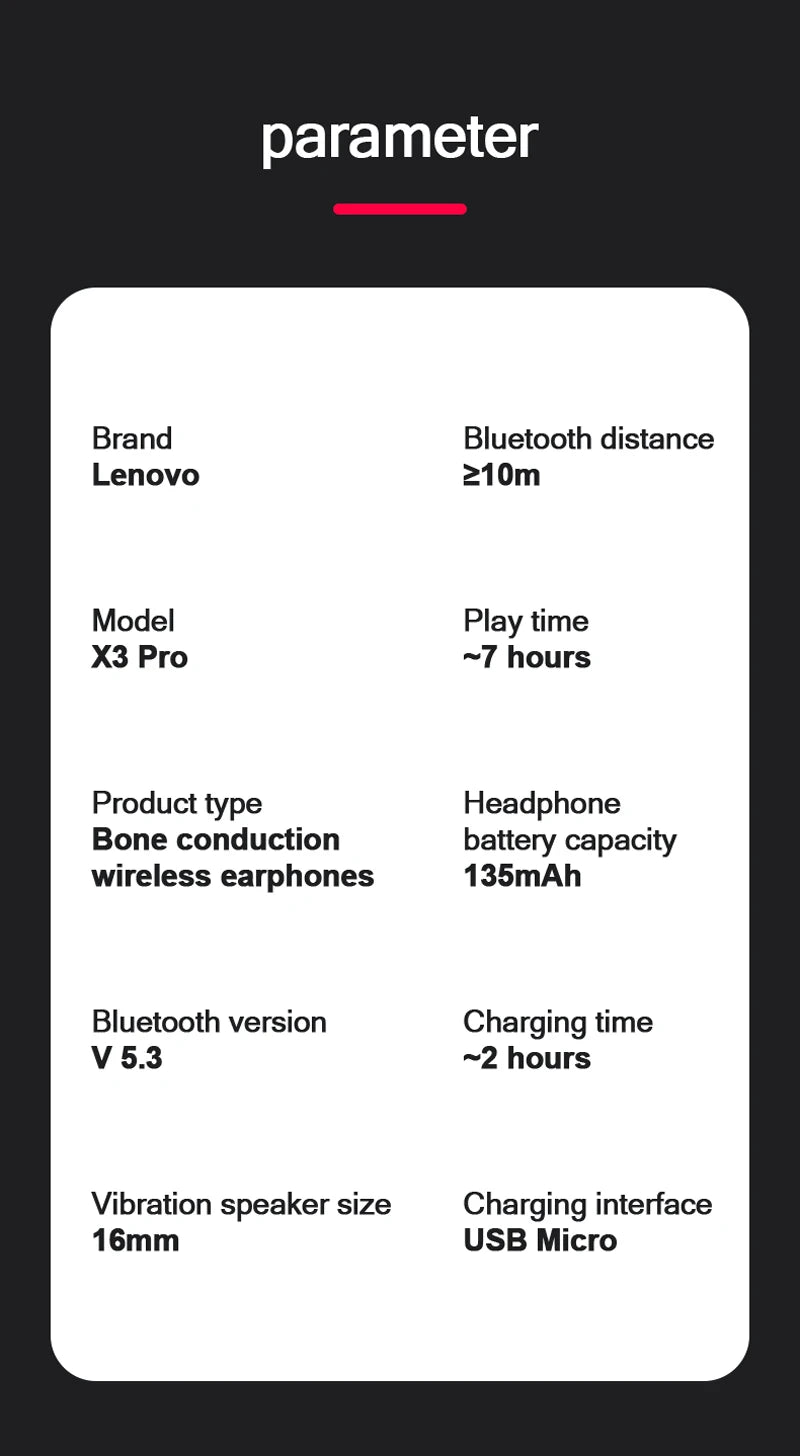 Original Lenovo X3 Pro Bone Conduction Wireless Bluetooth 5.3 Headphone 10pcs / 5pcs / 2pcs Ear Hook Sports Earphones Wholesale