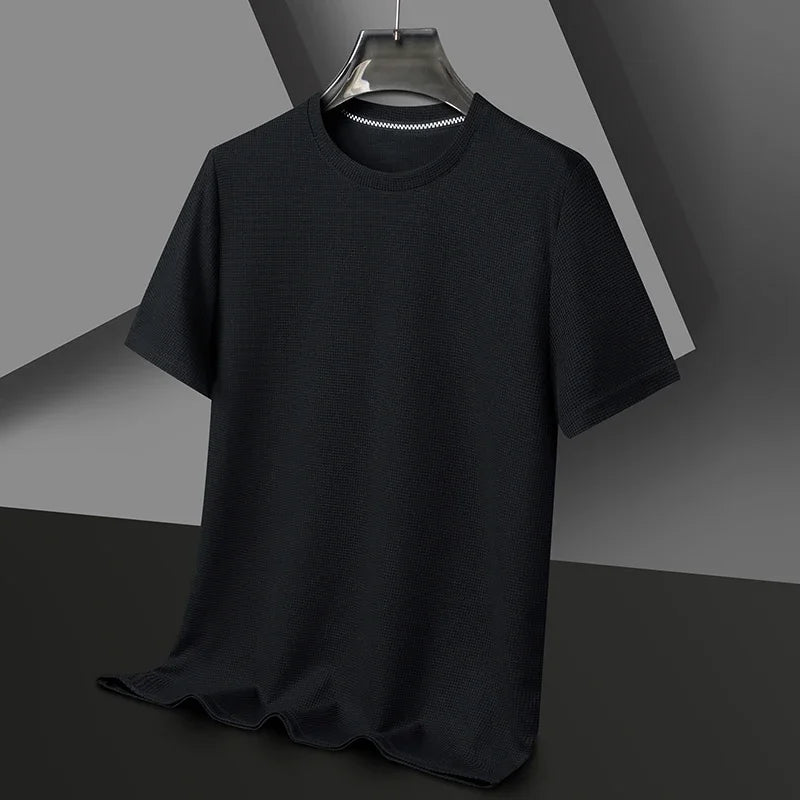 Men's Waffle Knit Short Sleeve T-Shirt Casual Solid Color Crew Neck Soft Comfortable Top for Summer